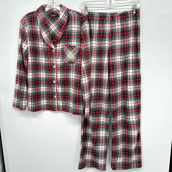 Lauren Ralph Lauren Plush Womens‎ Pajamas Size Medium Top Pant Set Embroidered - Picture 1 of 10